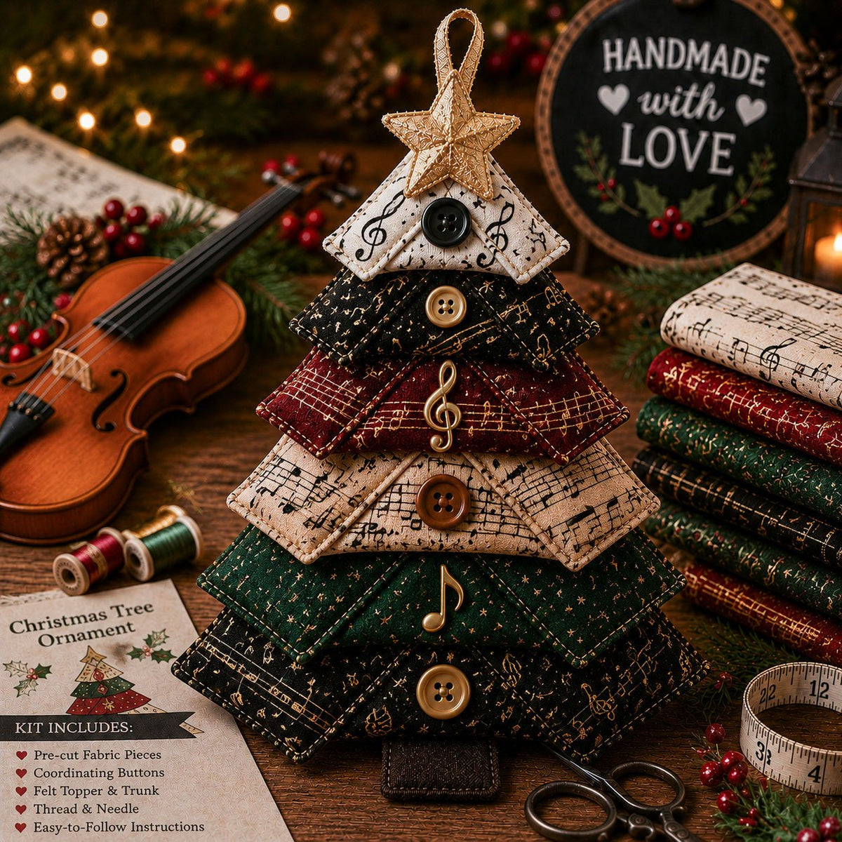 🔥Last Day ⭐Layered Fabric Tree Ornament DIY Sewing Kit | Beginner Friendly Handmade Seasonal Decor Gift