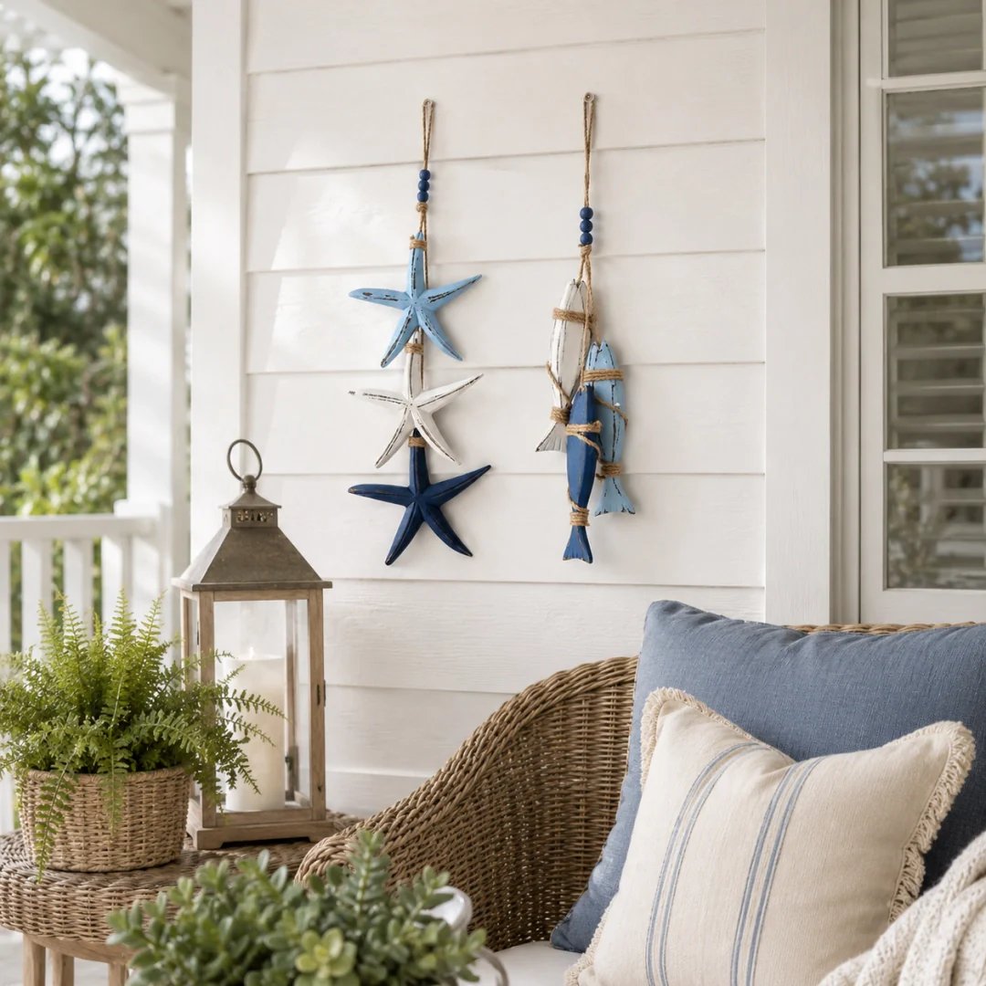 ⭐Up to 50% OFF – 2026 Sale🐟🌊Lighted Coastal Wooden Starfish & Fish Hanging Decor