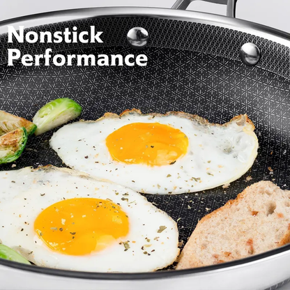 SNOWCLAD 10-Pc & 14-Pc Hybrid Nonstick Stainless Steel Cookware Sets with Thermal Lids - Saucepan, Frying Pans, Pot Sets for Cooking Nonstick, Oven/Dishwasher Safe, Induction Ready, PFOA-Free Kitchen Supplies, Household Items