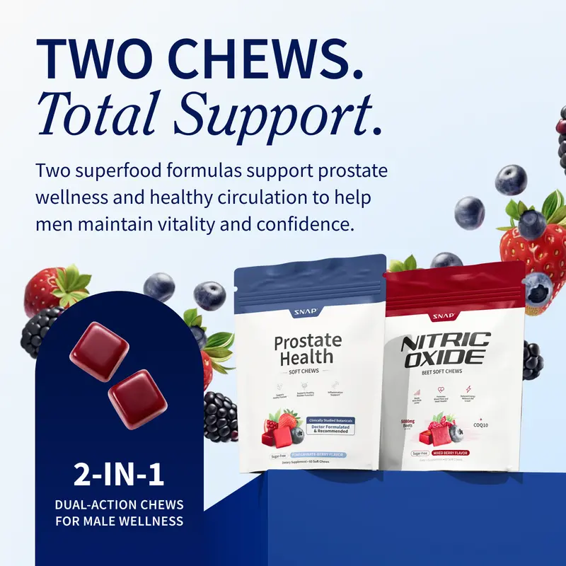 NEW! Prostate Health and Nitric Oxide Chews - Inflammation Support - Urinary & Bladder Function - Supports Blood Flow & Energy - Male Reproductive Health - Antioxidants - Supports Healthy DHT levels - Mixed Berry Flavor - Medicinal Mushrooms & Botanicals