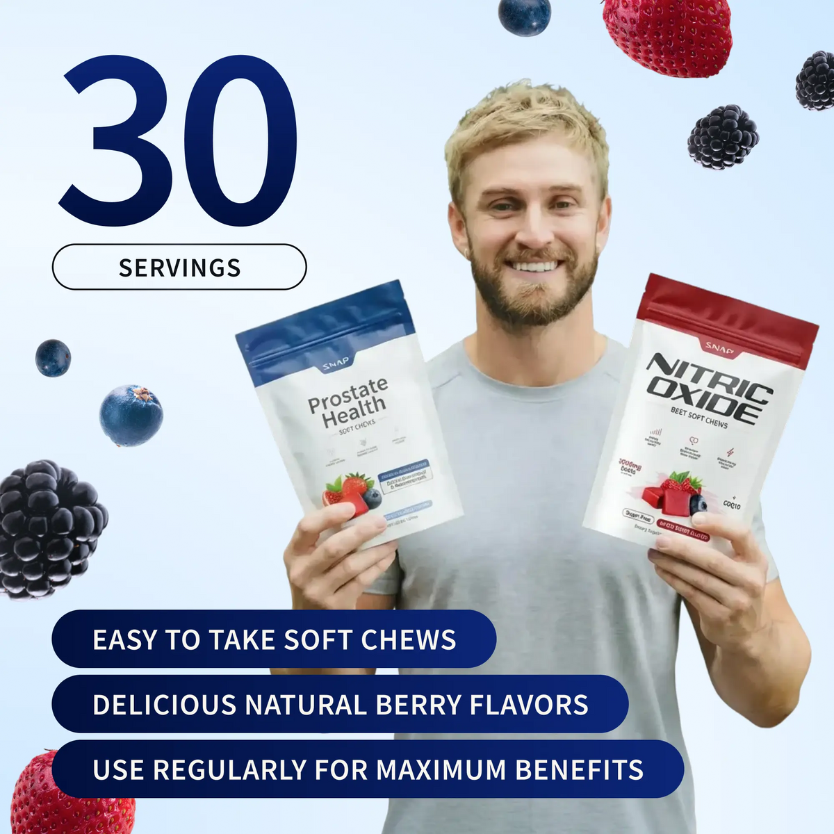 NEW! Prostate Health and Nitric Oxide Chews - Inflammation Support - Urinary & Bladder Function - Supports Blood Flow & Energy - Male Reproductive Health - Antioxidants - Supports Healthy DHT levels - Mixed Berry Flavor - Medicinal Mushrooms & Botanicals