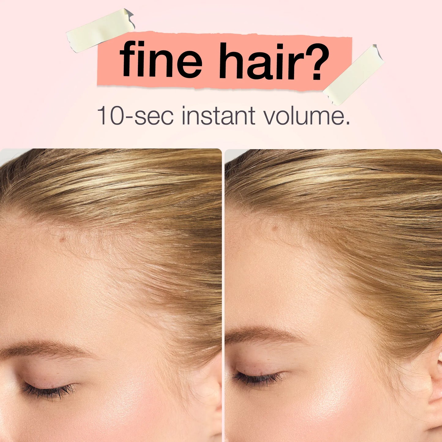 Fine hair before and after: 10-second instant volume look