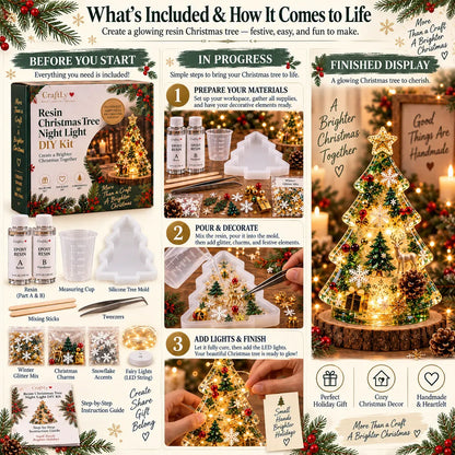 Illustrated contents of the resin Christmas tree night light kit