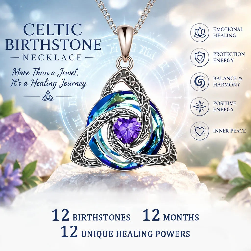 Birthstone Celtic knot necklace presented in a white gift box