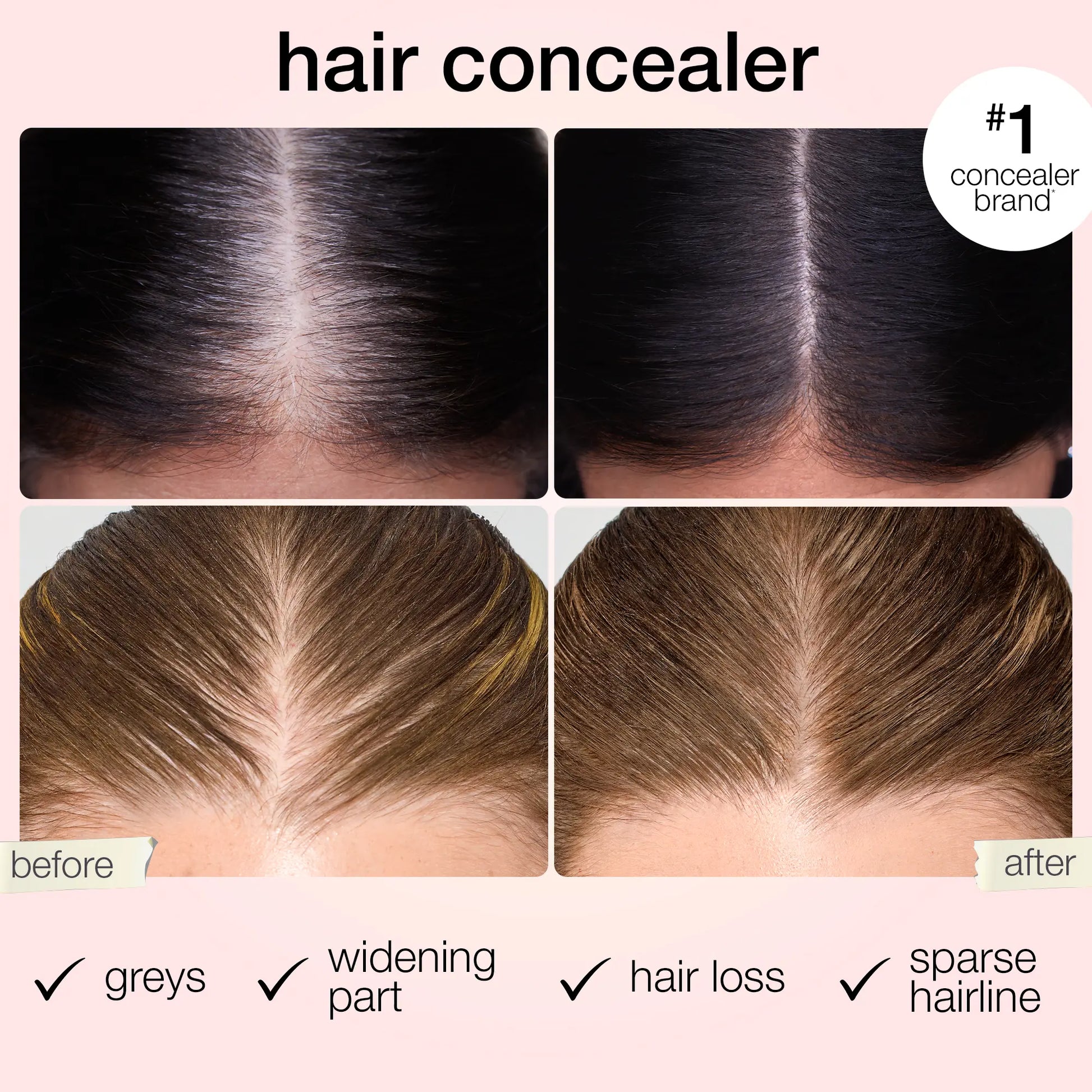 Before and after: widening part, greys and sparse hairline concealed with dab & go hair concealer
