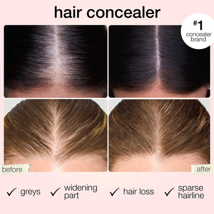 Before and after: widening part, greys and sparse hairline concealed with dab & go hair concealer