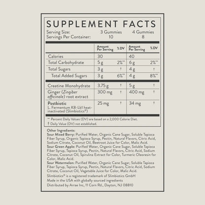 Arrae Tone Variety Creatine Gummies supplement facts and ingredients