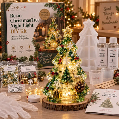 DIY Christmas tree night light kit with mold resin and decorating supplies