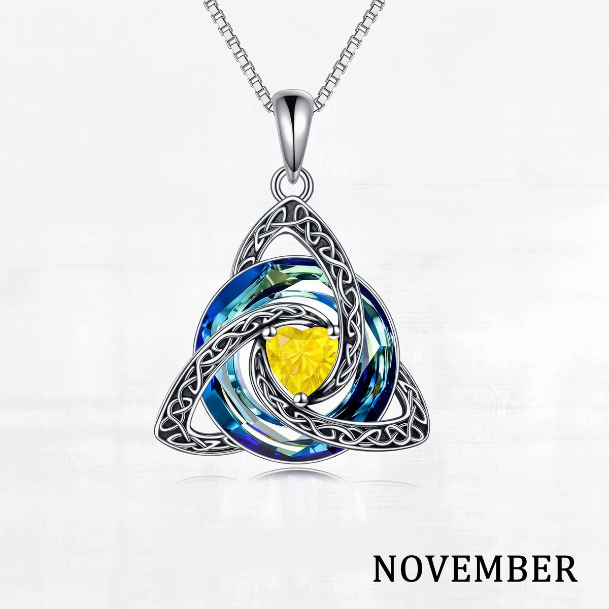 November birthstone Celtic knot necklace with white gift box