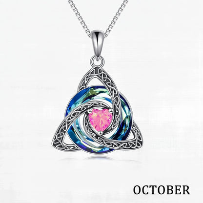 October birthstone Celtic knot necklace with white gift box