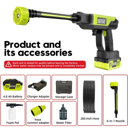 SEESE Cordless Pressure Washer Gun, 1000 PSI Portable Electric Washer for Vehicle, Driveway & Deck - Ergonomic Handle Design with 30min Runtime & 6-in-1 Nozzle
