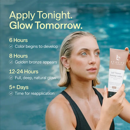 Beauty by Earth self-tanner development timeline from 6 hours to 5-plus days