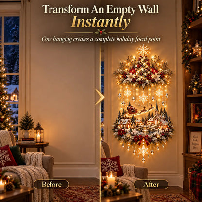 Christmas tree and village wall hanging before and after display