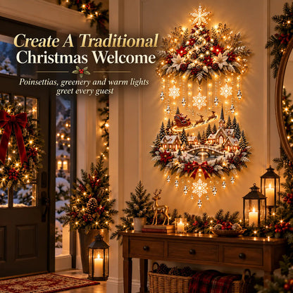 Traditional Christmas tree and village wall display
