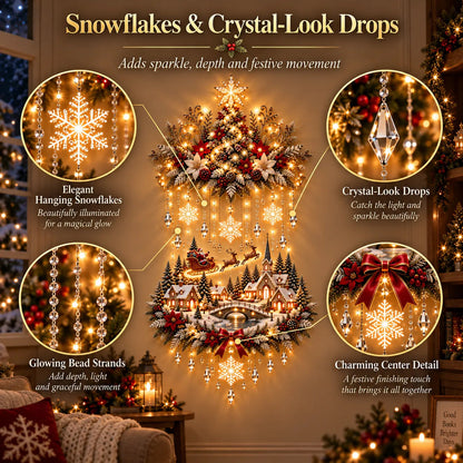 Christmas wall decor with snowflakes and crystal-look hanging drops