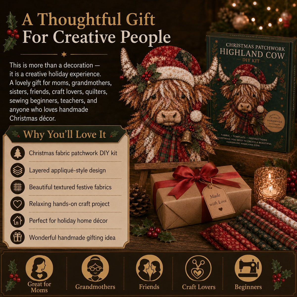 🔥LAST DAY 50% OFF - 🎅Christmas Patchwork Fabric DIY Decor Kit – Stunning Results, Zero Experience Needed