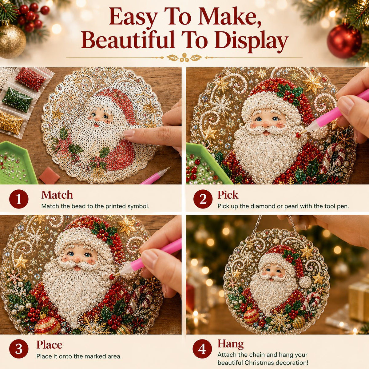 Christmas Pearl Diamond Art Hanging Ornament Kit 🎄✨ – Luxury Flocked Canvas & Non‑Fading Pearl Beads DIY Holiday Décor