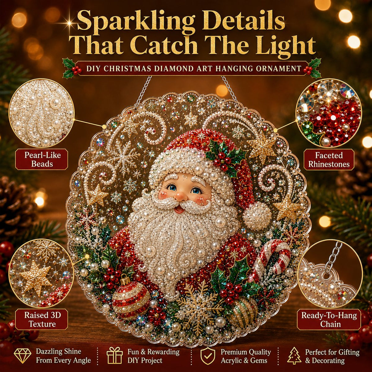 Christmas Pearl Diamond Art Hanging Ornament Kit 🎄✨ – Luxury Flocked Canvas & Non‑Fading Pearl Beads DIY Holiday Décor