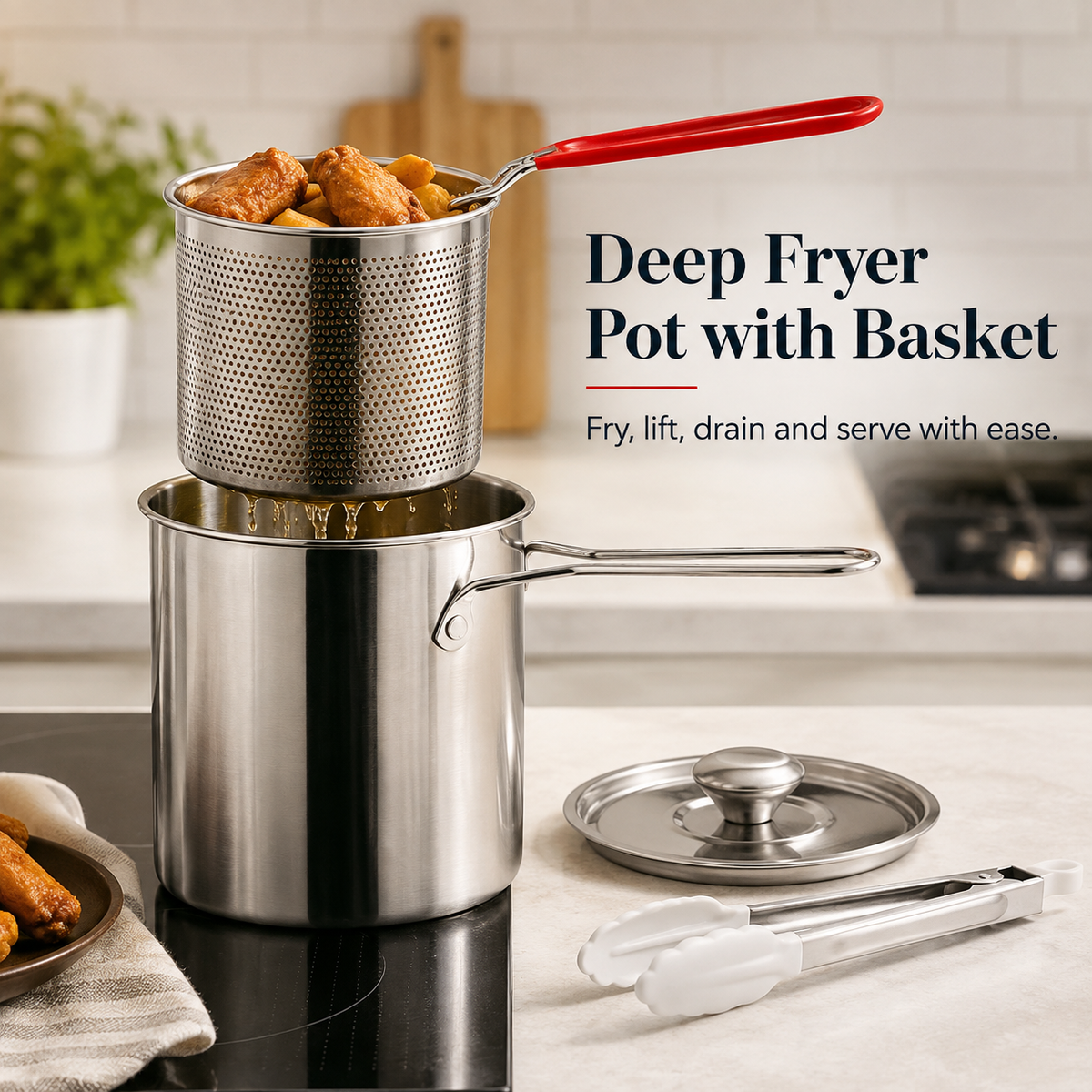 Stainless Steel Deep Fryer Pot with Removable Basket