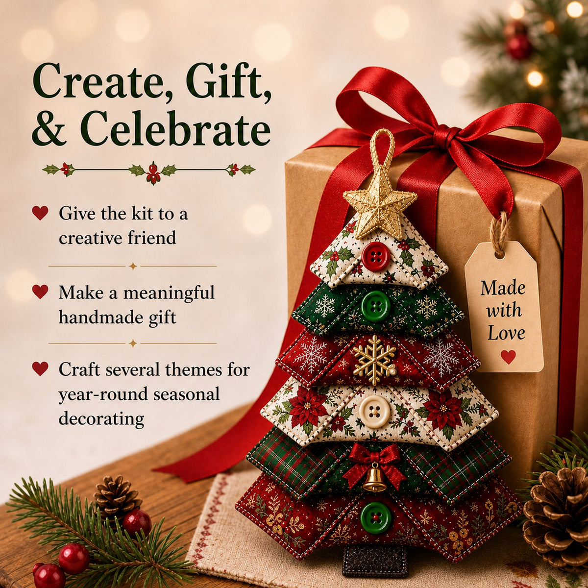 🔥Last Day ⭐Layered Fabric Tree Ornament DIY Sewing Kit | Beginner Friendly Handmade Seasonal Decor Gift