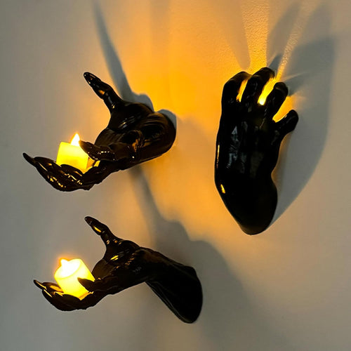 🕷️🖤Creepy Hands & Candles Wall Mount Set – Indoor & Outdoor Halloween Decor 🎃🖐️