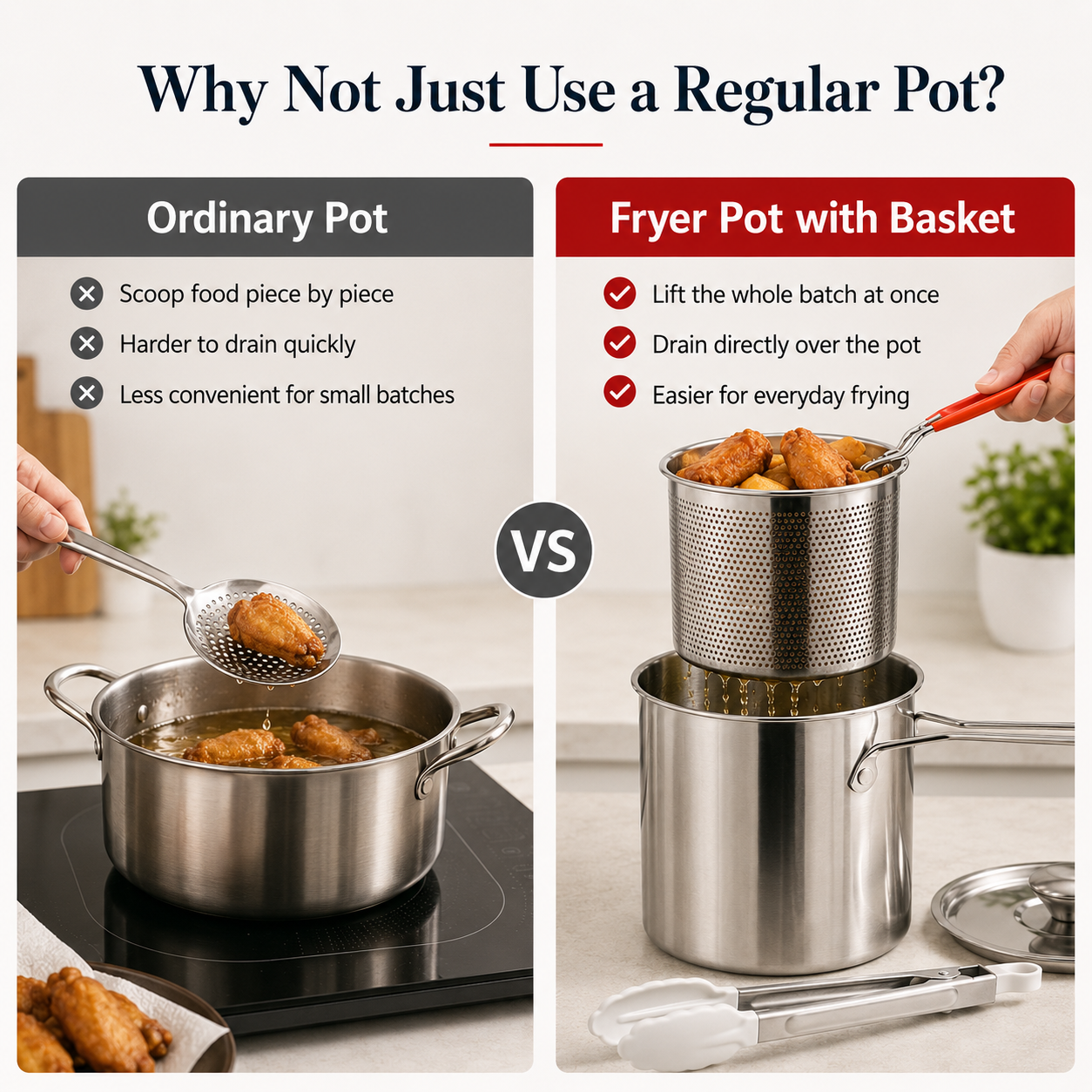 Stainless Steel Deep Fryer Pot with Removable Basket