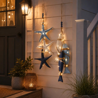⭐Up to 50% OFF – 2026 Sale🐟🌊Lighted Coastal Wooden Starfish & Fish Hanging Decor