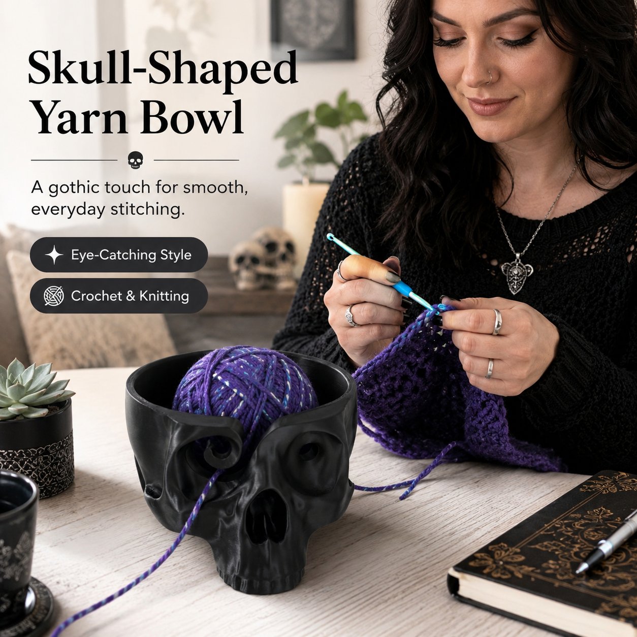 ⭐Up to 50% OFF – 2026 Sale💀Skull Head Bone Crochet Yarn Bowl Holder