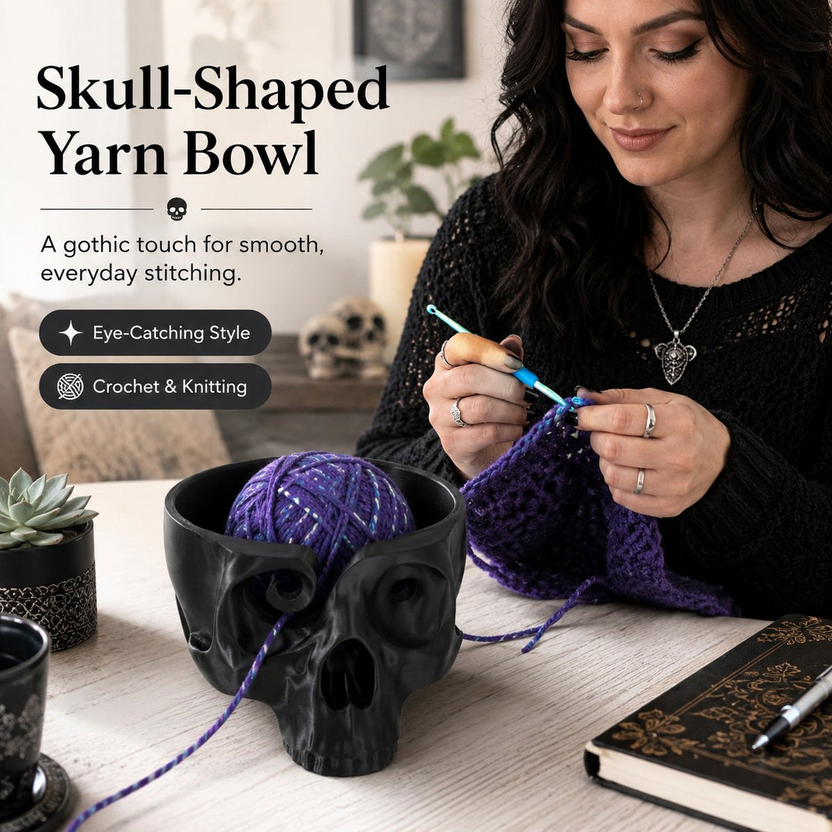 ⭐Up to 50% OFF – 2026 Sale💀Skull Head Bone Crochet Yarn Bowl Holder