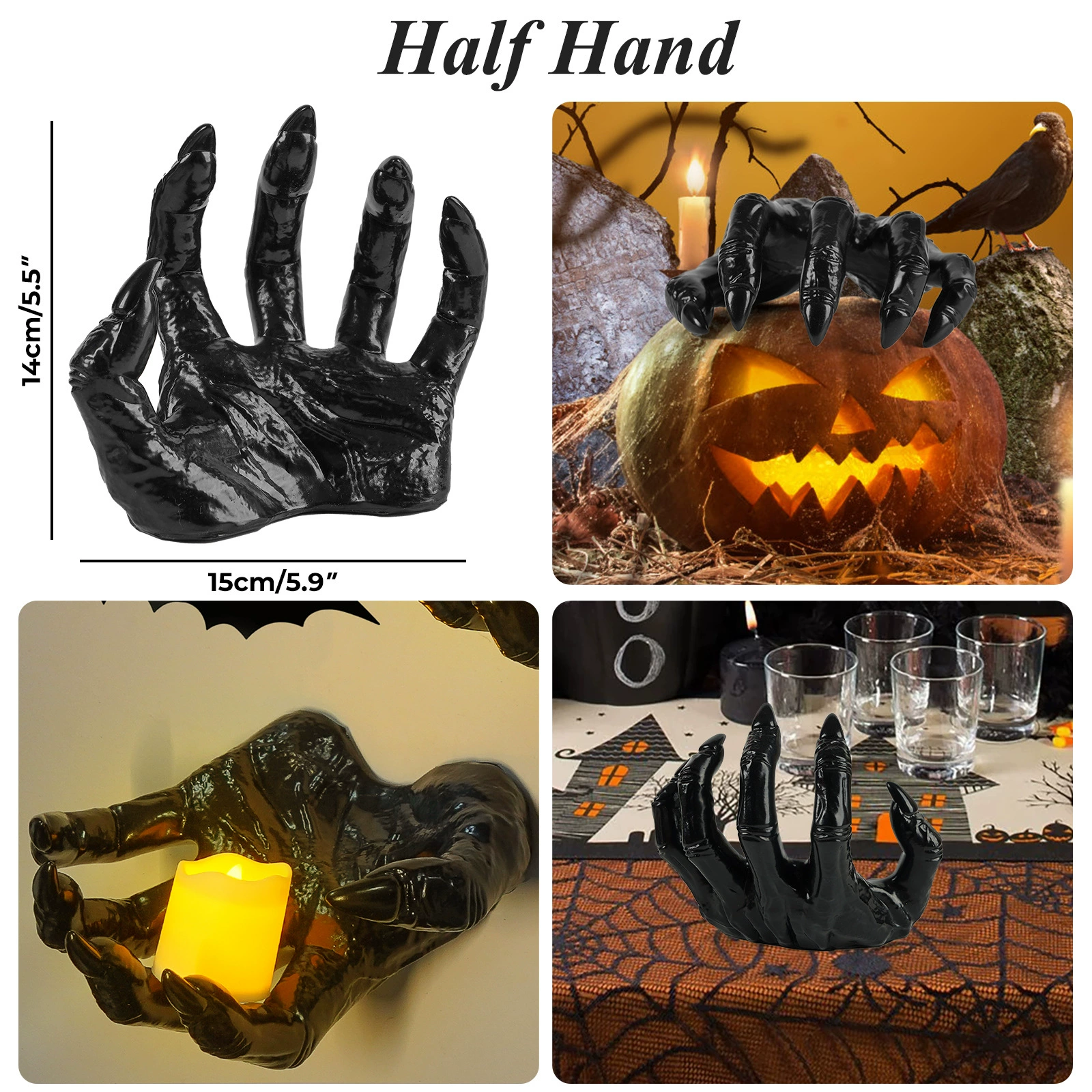 🕷️🖤Creepy Hands & Candles Wall Mount Set – Indoor & Outdoor Halloween Decor 🎃🖐️