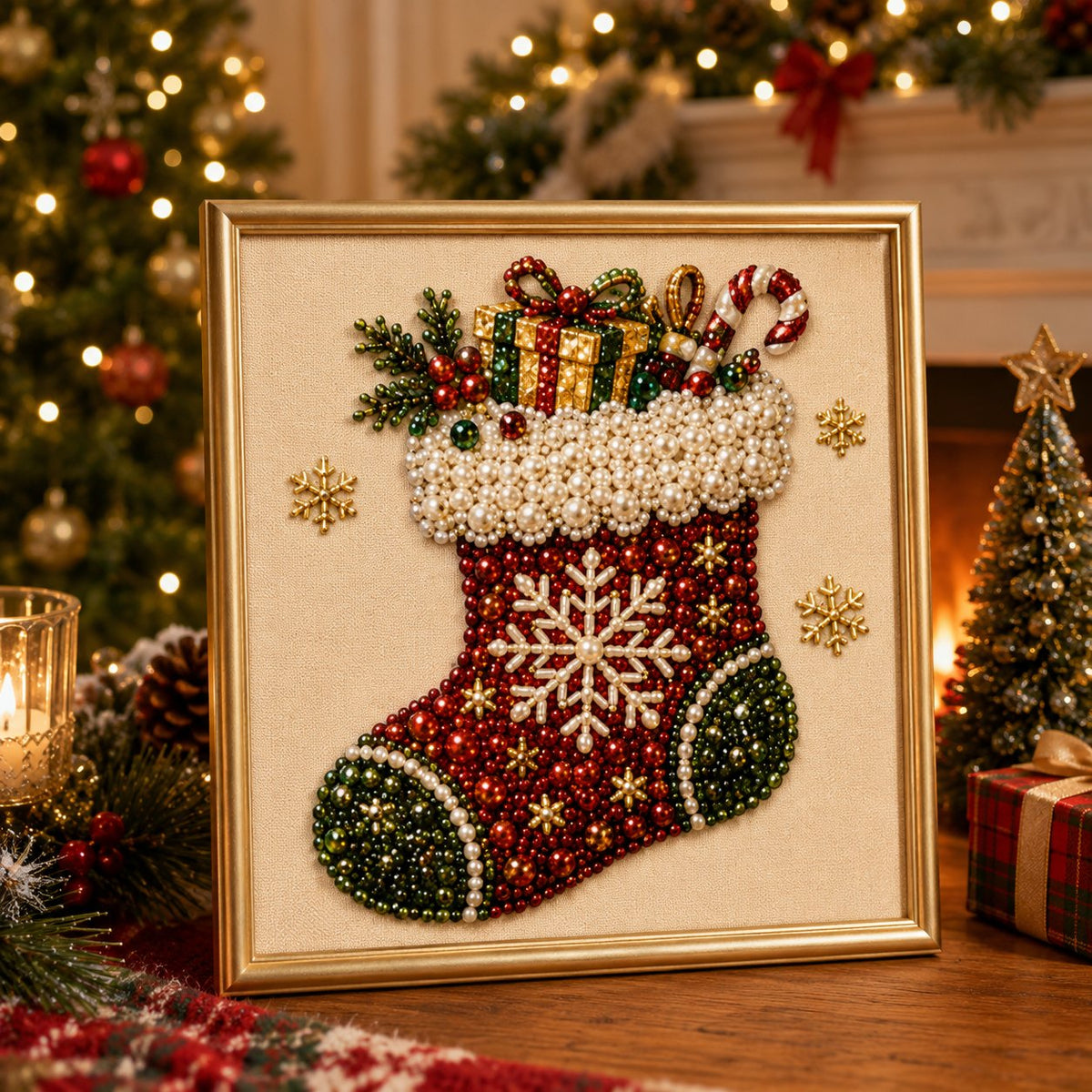 🧘Relaxing & Beginner-Friendly-💎DIY Christmas Pearl Diamond Painting Art Kit With Frame（7.87in*7.87in)