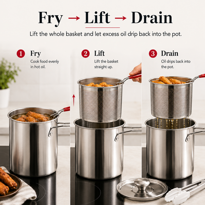Stainless Steel Deep Fryer Pot with Removable Basket
