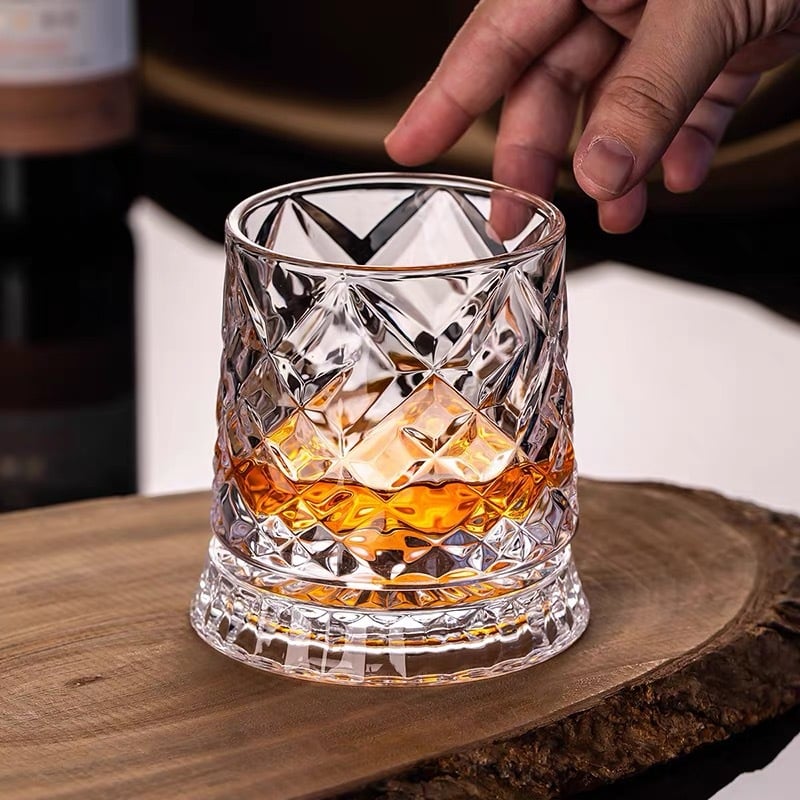 Rotating Crystal Whiskey Tumbler Glass