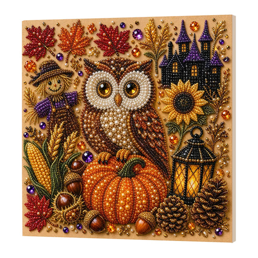 Framed Pumpkin Owl - Pearls Painting Kit DIY Diamond Painting Pearl Dot Crafts 20x20CM
