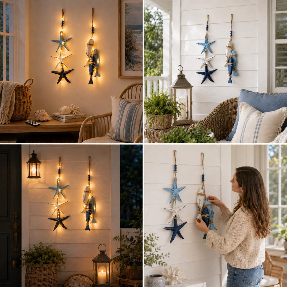 ⭐Up to 50% OFF – 2026 Sale🐟🌊Lighted Coastal Wooden Starfish & Fish Hanging Decor