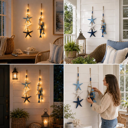 ⭐Up to 50% OFF – 2026 Sale🐟🌊Lighted Coastal Wooden Starfish & Fish Hanging Decor