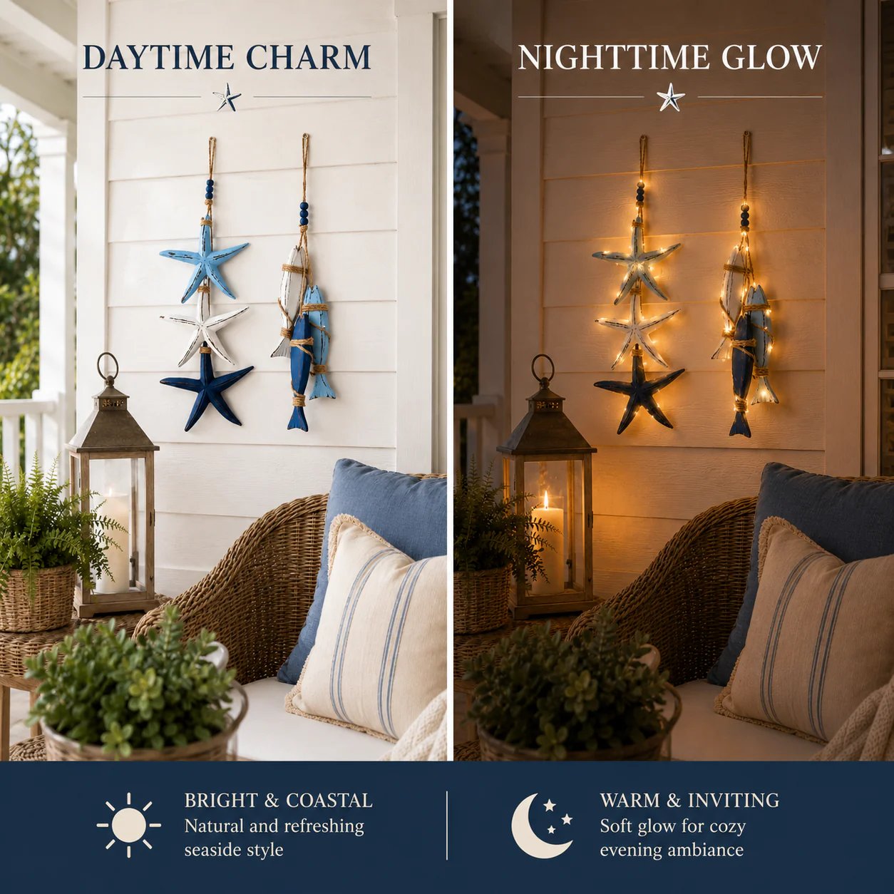 ⭐Up to 50% OFF – 2026 Sale🐟🌊Lighted Coastal Wooden Starfish & Fish Hanging Decor