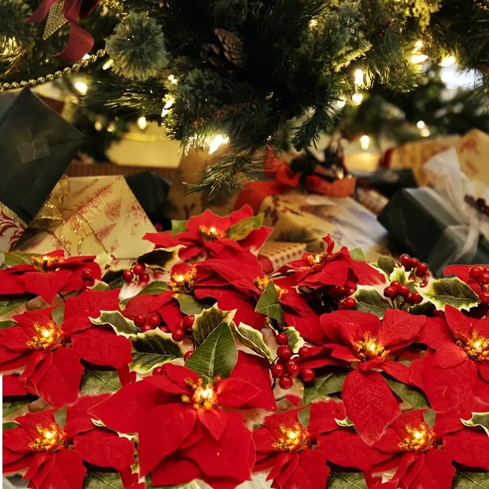 🌺 Velvet Flowers·Holly Berries·Warm Lights