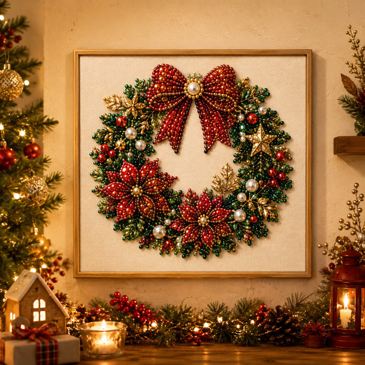 🧘Relaxing & Beginner-Friendly-💎DIY Christmas Pearl Diamond Painting Art Kit With Frame（7.87in*7.87in)