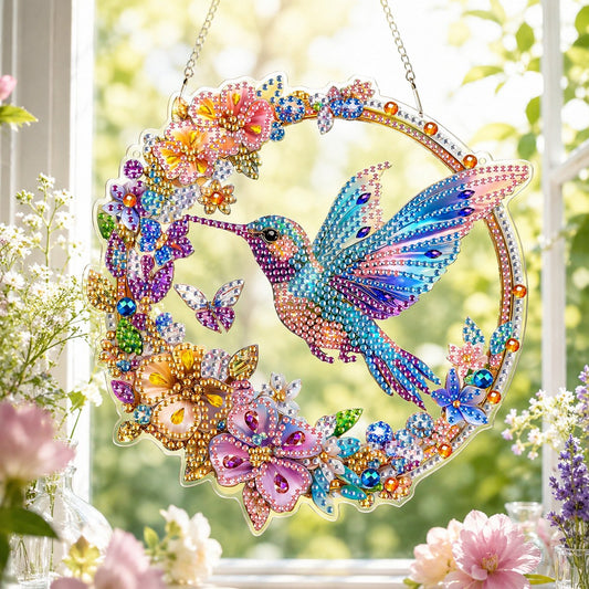 💥LAST DAY 57% OFF - Hummingbird Diamond Art Hanging Ornament Kit – Sparkling DIY Window Ornament 🐦✨