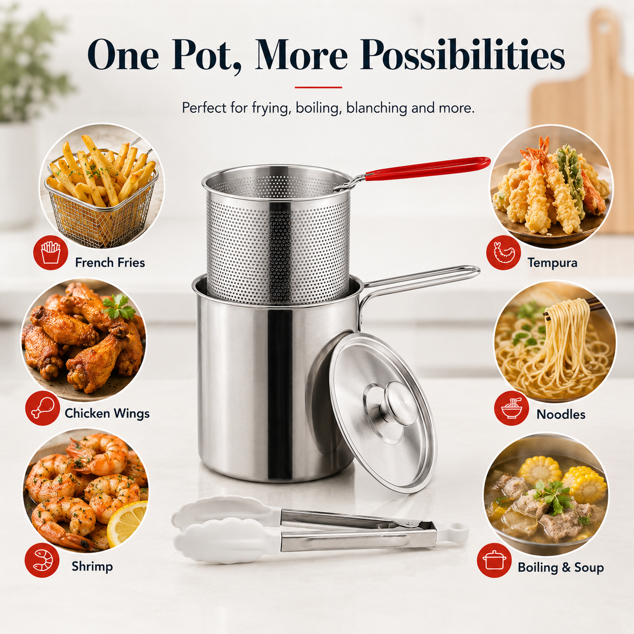 Stainless Steel Deep Fryer Pot with Removable Basket