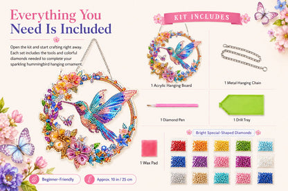 💥LAST DAY 57% OFF - Hummingbird Diamond Art Hanging Ornament Kit – Sparkling DIY Window Ornament 🐦✨