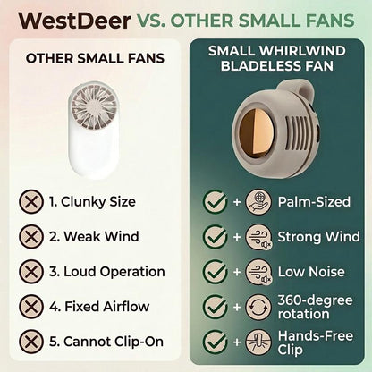 ❄️ Mini Bladeless Clip Fan – Portable 5H Battery, 3 Speeds, 360° Rotation
