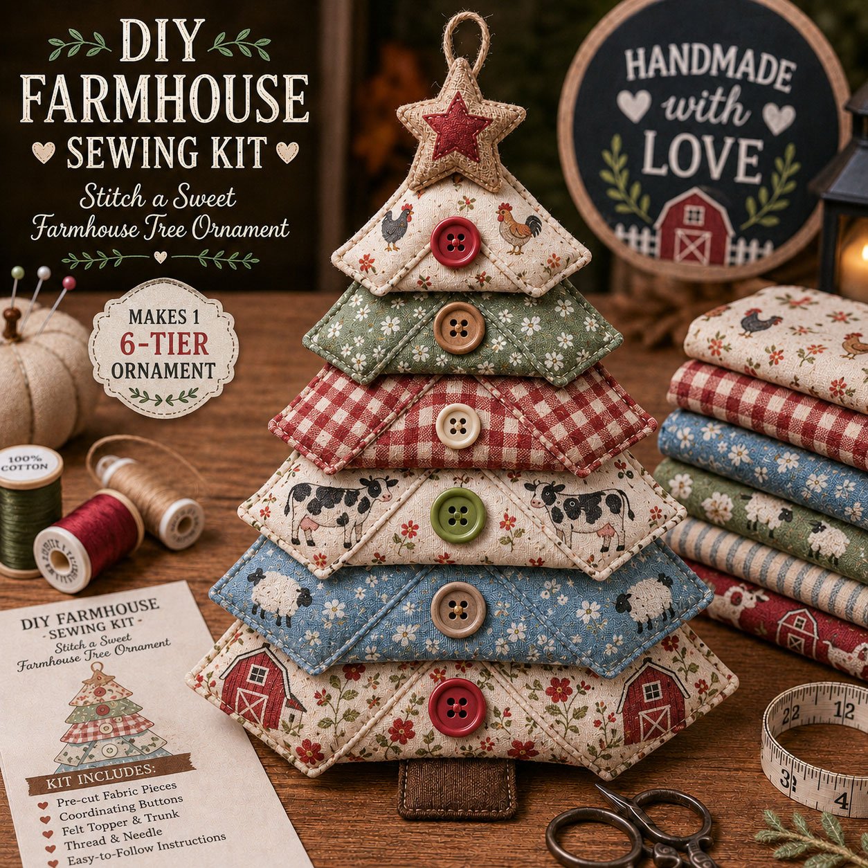 🔥Last Day ⭐Layered Fabric Tree Ornament DIY Sewing Kit | Beginner Friendly Handmade Seasonal Decor Gift
