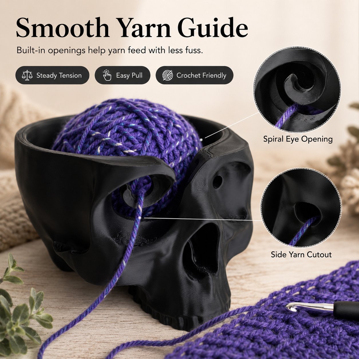 ⭐Up to 50% OFF – 2026 Sale💀Skull Head Bone Crochet Yarn Bowl Holder