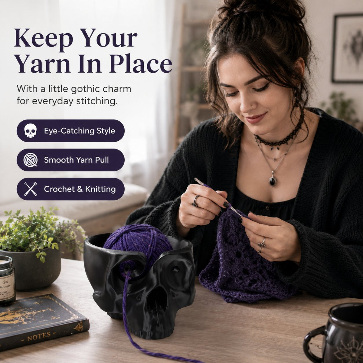 ⭐Up to 50% OFF – 2026 Sale💀Skull Head Bone Crochet Yarn Bowl Holder