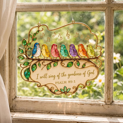🔥Last Day 57% OFF - 🎵 Psalm 89:1 Songbird Window Suncatcher | Stained-Glass Style Faith Decor with Colorful Birds & Scripture 🕊️✨