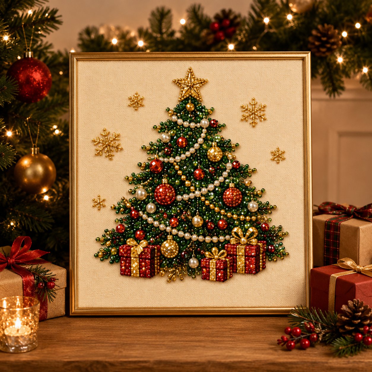 🧘Relaxing & Beginner-Friendly-💎DIY Christmas Pearl Diamond Painting Art Kit With Frame（7.87in*7.87in)