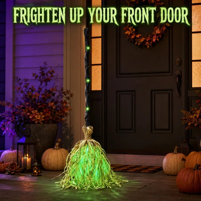 🧹Animated Witch Broom – Spooky Moving Halloween Decor with Sound & Lights! 👻✨