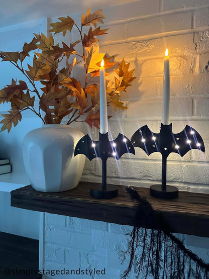 Twinkle Bat LED Candlestick — Gothic Halloween Ambience Light
